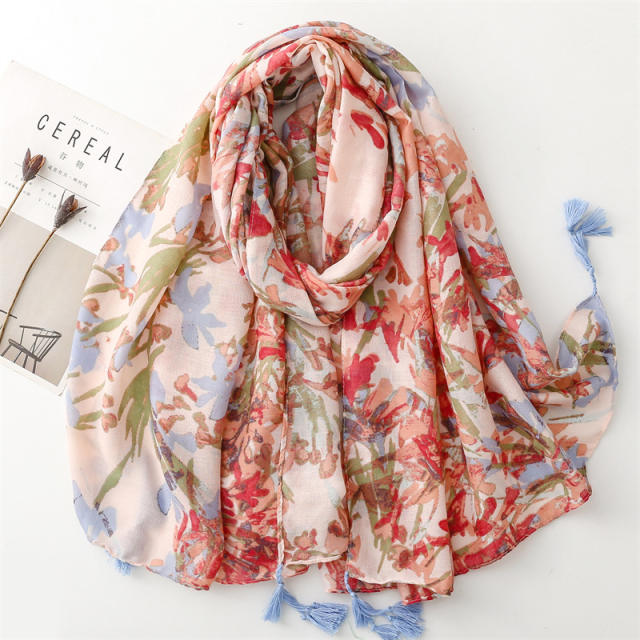 Spring summer floral pattern fashion scarf