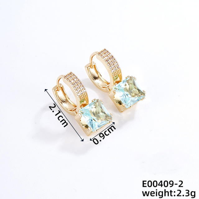 Delicate colorful cubic zircon gold plated copper huggie earrings