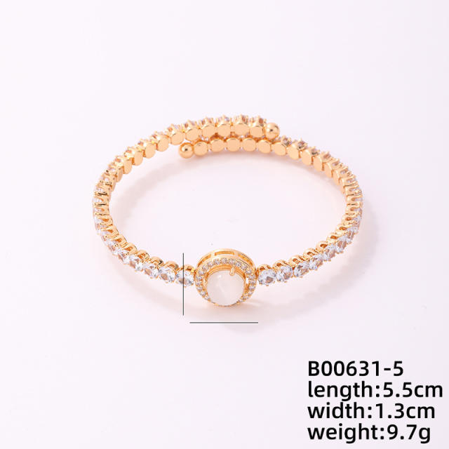 Delicate full cubic zircon color stone statement gold plated copper bangle