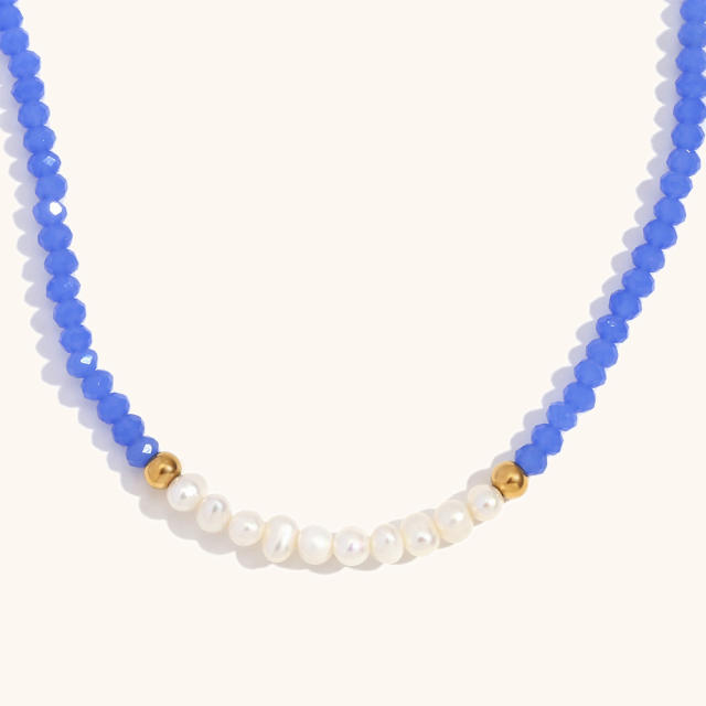 18KG waterpearl crystal beaded blue color necklace collection