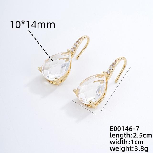 Chic drop shape cubic zircon gold plated copper earrings