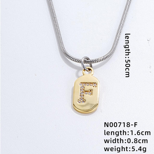 Delicate diamond initial letter copper pendant stainless steel chain necklace