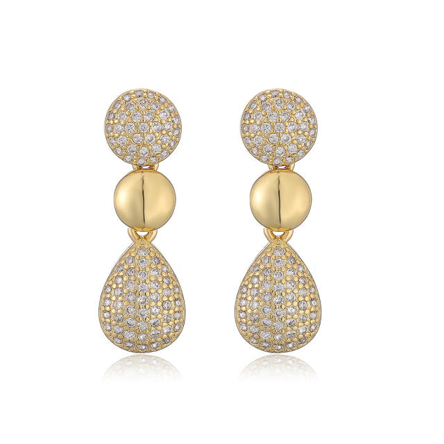Delicate full diamond drop shape gold plated copper earrings