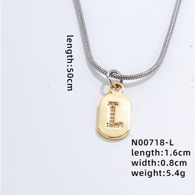 Delicate diamond initial letter copper pendant stainless steel chain necklace