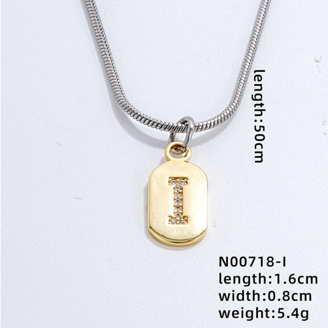 Delicate diamond initial letter copper pendant stainless steel chain necklace