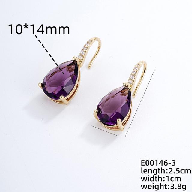 Chic drop shape cubic zircon gold plated copper earrings