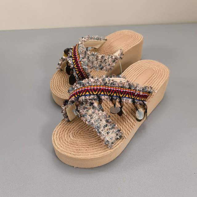 Boho national trend tassel flat slippers platform slippers