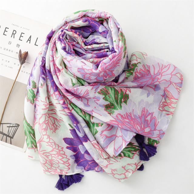 Spring summer purple color flower fashion scarf