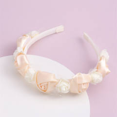 Sweet pink color satin flower headband for kids flower girl