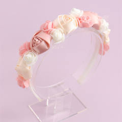 Sweet pink color satin flower headband for kids flower girl