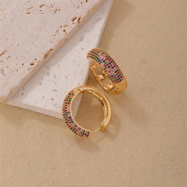 Chic hot sale full of cubic zircon small hoop gold plated copper earrings huggie earrings