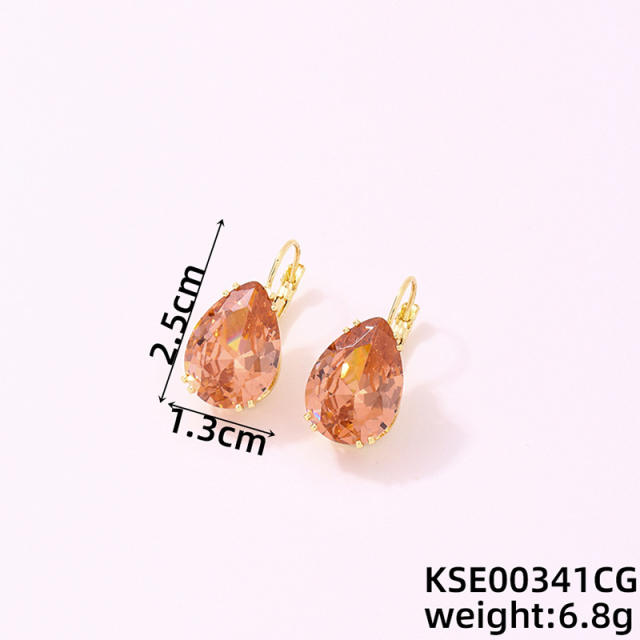 Elegant colorful glass crystal drop gold plated copper earrings