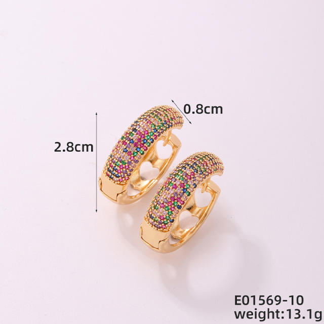 Chic hot sale full of cubic zircon small hoop gold plated copper earrings huggie earrings