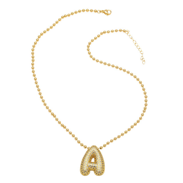 HIPHOP diamond chunky initial letter charm gold plated copper necklace bubble necklace