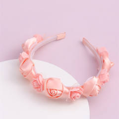 Sweet pink color satin flower headband for kids flower girl