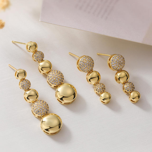 Chunky ball diamond gold plated copper dangle earrings
