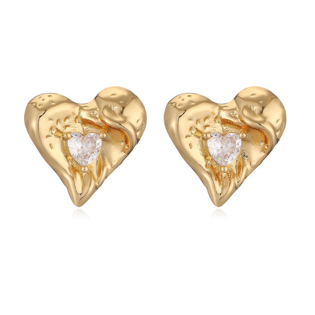 Delicate gold plated copper diamond heart studs earrings collection