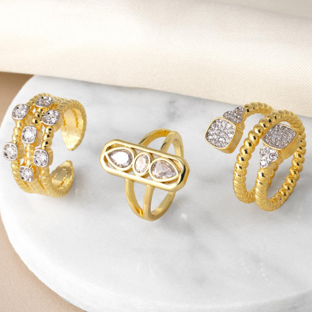 Delicate cubic zircon diamond gold plated copper finger rings