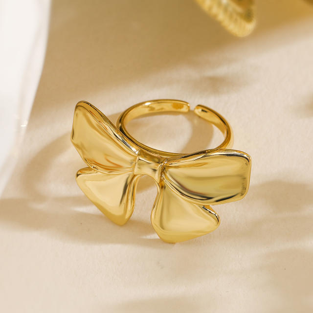 Delicate diamond bow real gold plated copper adjustable finger rings collection