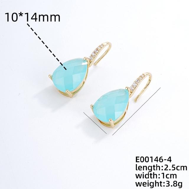 Chic drop shape cubic zircon gold plated copper earrings