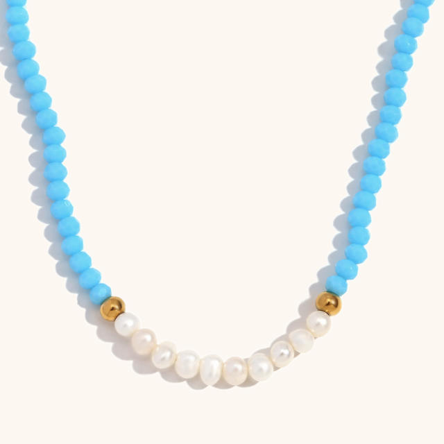 18KG waterpearl crystal beaded blue color necklace collection