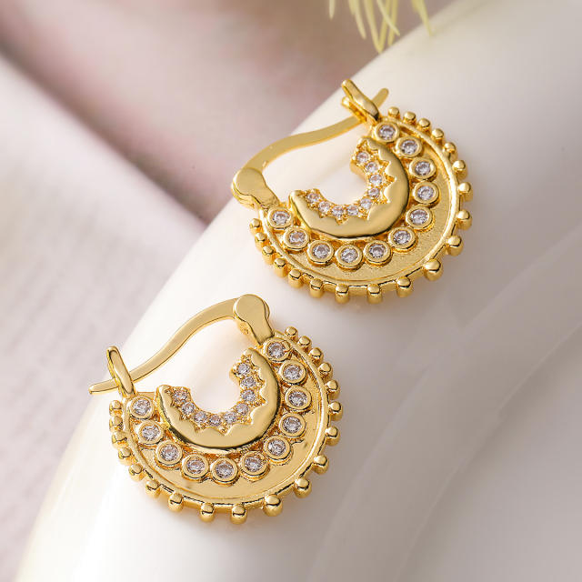 Delicate diamond real gold plated copper U shape earrings