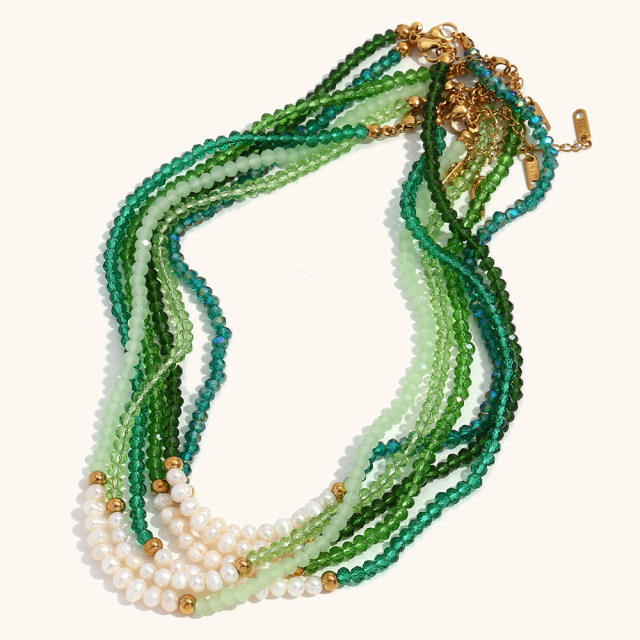 18KG crystal waterpearl beaded green color necklace collection