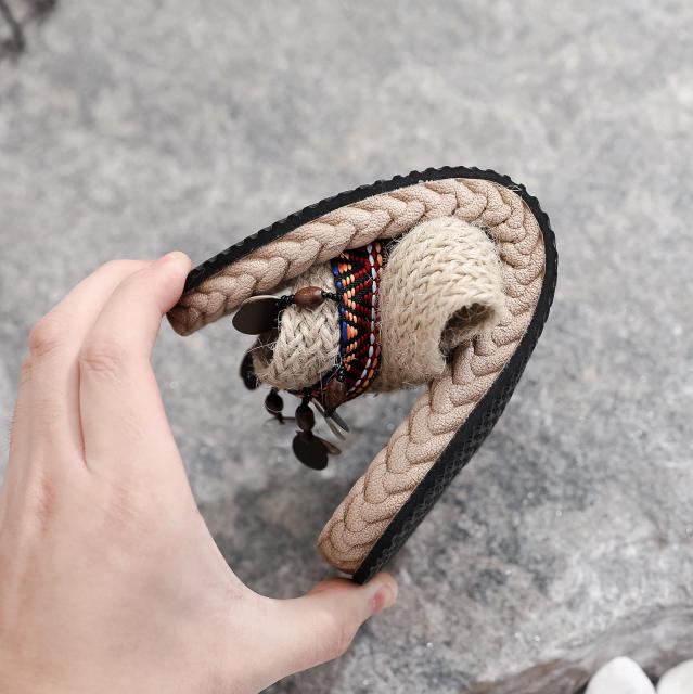 Boho national trend tassel flat slippers platform slippers