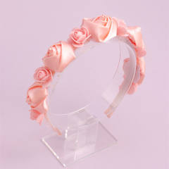 Sweet pink color satin flower headband for kids flower girl