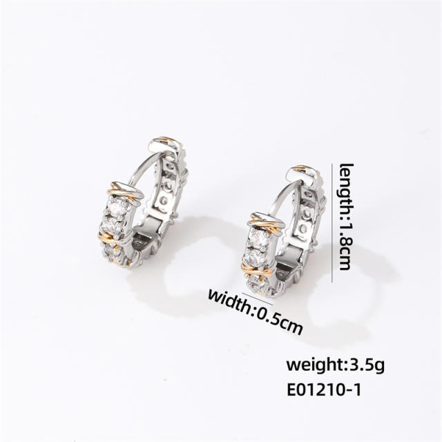 Chic mix color cubic zircon gold plated copper small hoop earrings