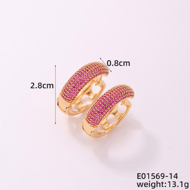 Chic hot sale full of cubic zircon small hoop gold plated copper earrings huggie earrings