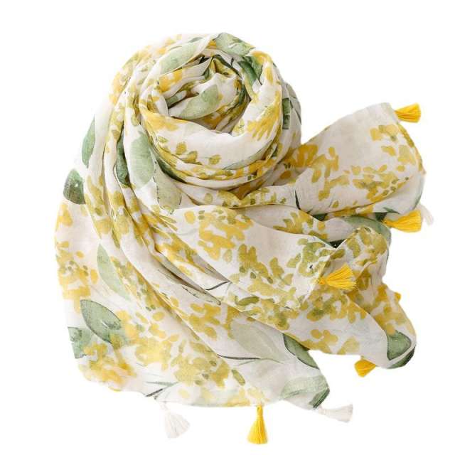 Holiday bright yellow color leaf pattern fashion scarf