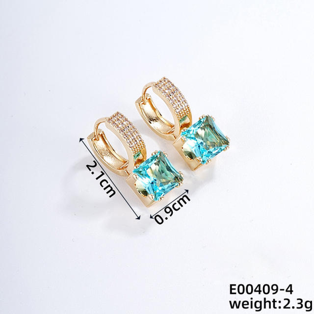 Delicate colorful cubic zircon gold plated copper huggie earrings