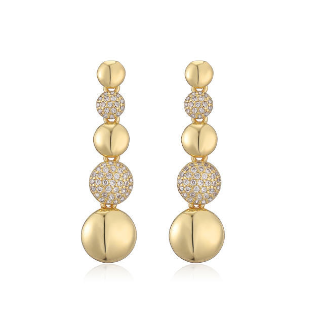 Chunky ball diamond gold plated copper dangle earrings