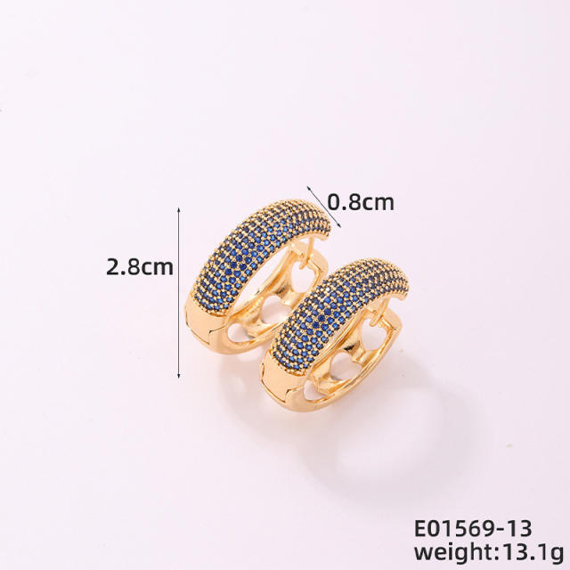 Chic hot sale full of cubic zircon small hoop gold plated copper earrings huggie earrings