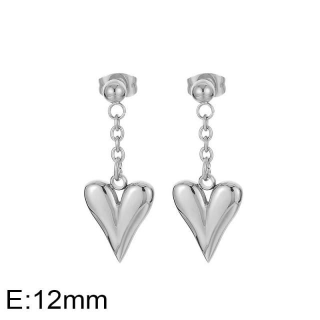 INS classic heart pendant stainless steel chain necklace earrings set