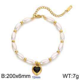 Elegant imitation pearl bead glass crystal heart charm bracelet