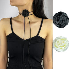 Vintage satin camellia flower choker necklace