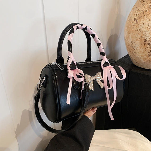 Cute ribbow bow popular PU leather boston bag handbag
