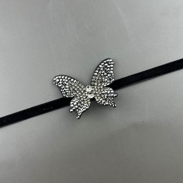 Elegant diamond butterfly strappy choker necklace