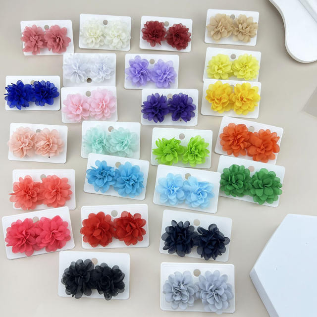 Colorful summer chiffon flower studs earrings holiday earrings