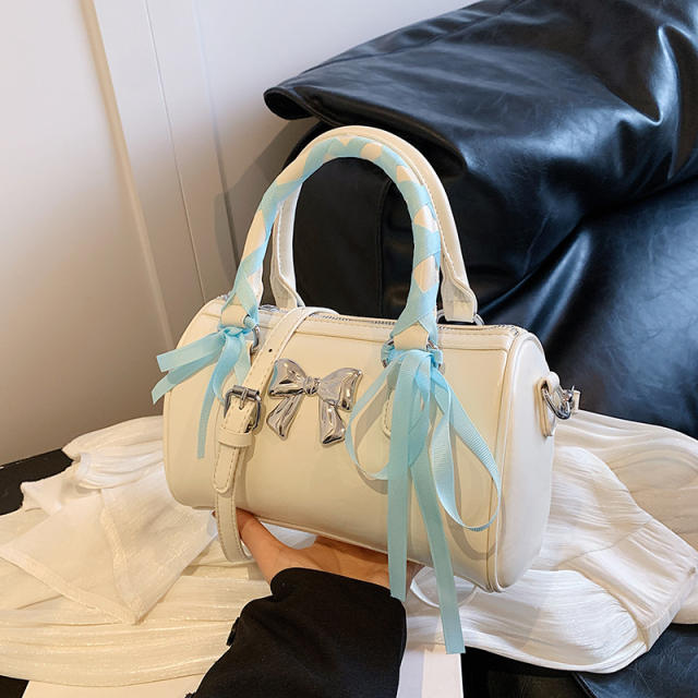 Cute ribbow bow popular PU leather boston bag handbag