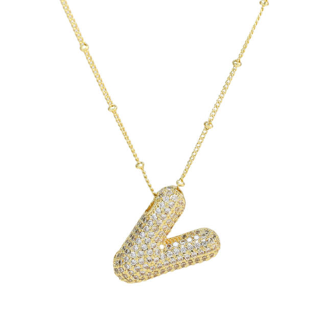 Chunky diamond initial letter pendant gold plated copper necklace bubble necklace