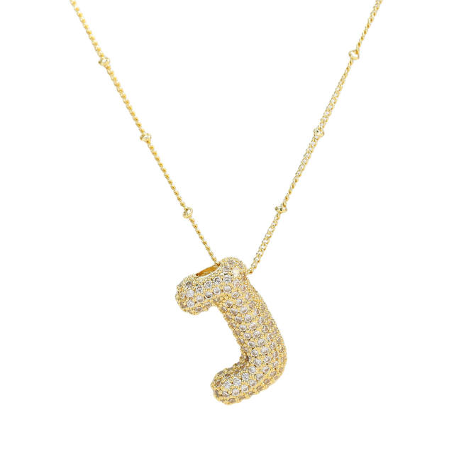 Chunky diamond initial letter pendant gold plated copper necklace bubble necklace