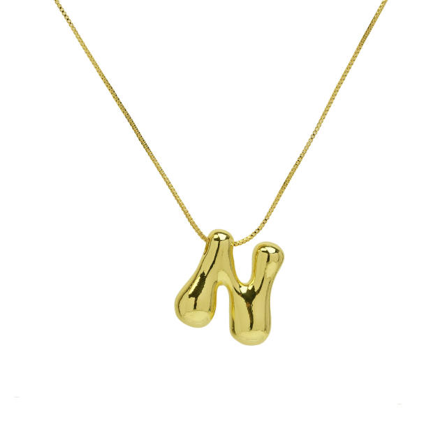 Hot sale chunky bubble initial letter pendant copper necklace