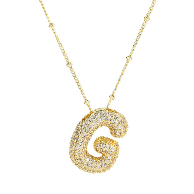 Chunky diamond initial letter pendant gold plated copper necklace bubble necklace