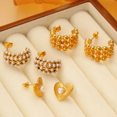 Elegant pearl beaded ball bead stainless steel studs earrings collection