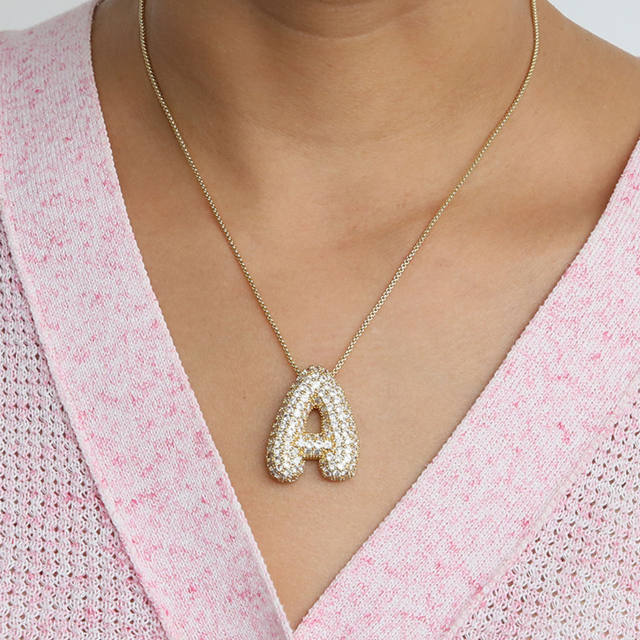 Chunky diamond bubble initial letter charm copper necklace