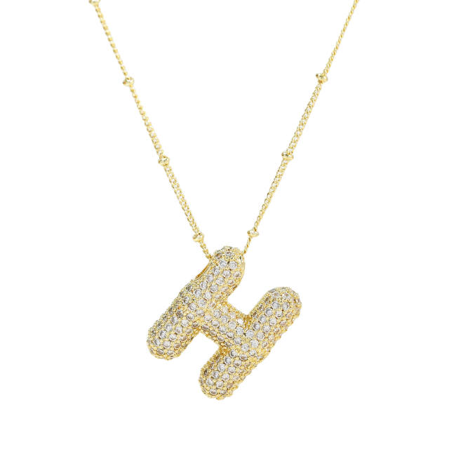 Chunky diamond initial letter pendant gold plated copper necklace bubble necklace