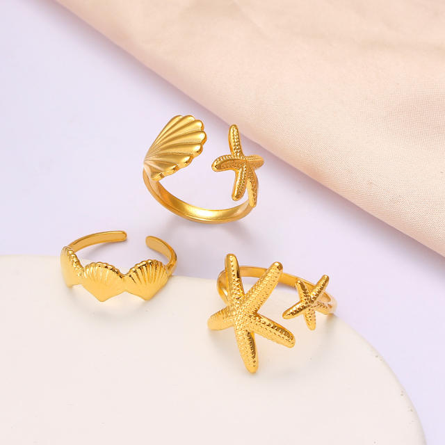 Creative ocean series starfish stainless steel finger rings collection